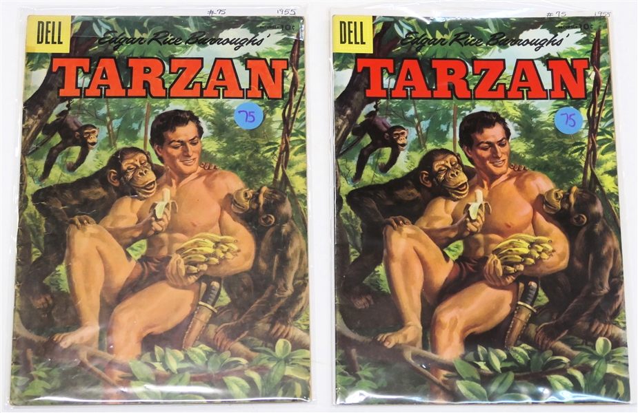  2 Dell Comics  - Edgar Rice Burroughs Tarzan 10 Cent Comic Books  - 1955 #75