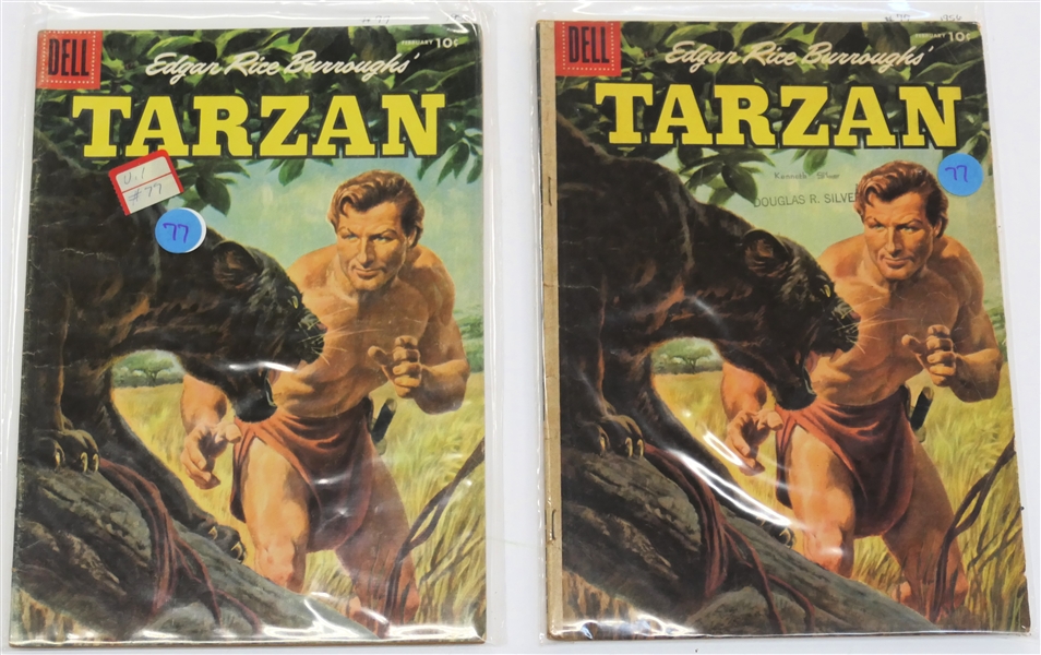  2 Dell Comics  - Edgar Rice Burroughs Tarzan 10 Cent Comic Books  - 1956 #77