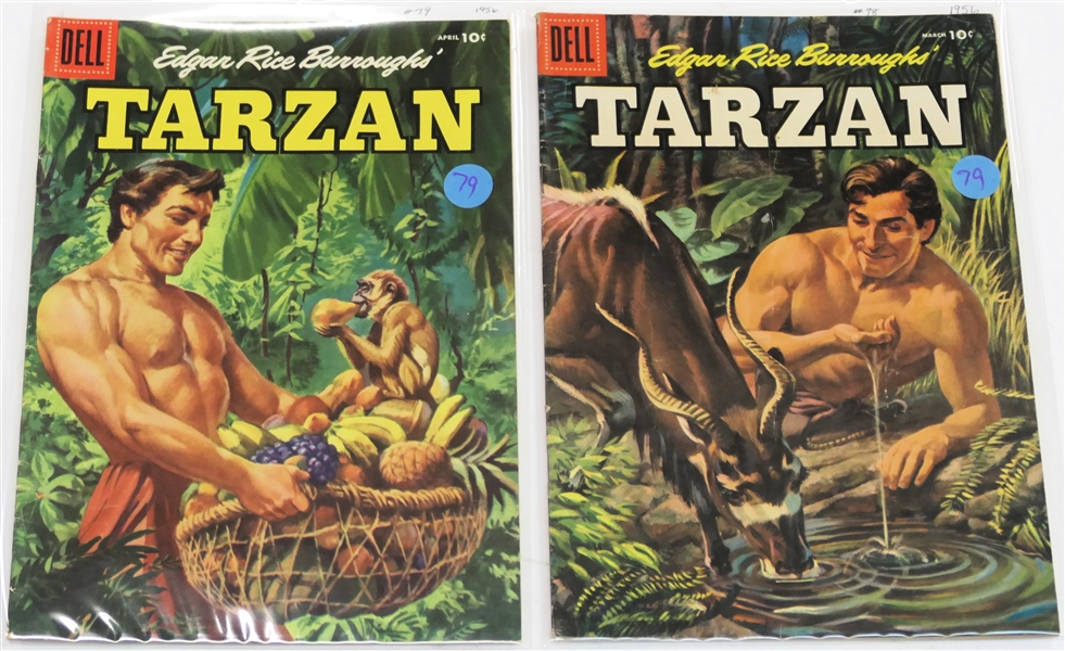  2 Dell Comics  - Edgar Rice Burroughs Tarzan 10 Cent Comic Books  - 1956 #78 and #79