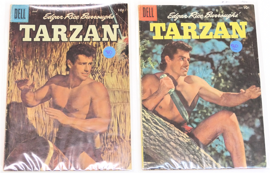  2 Dell Comics  - Edgar Rice Burroughs Tarzan 10 Cent Comic Books  - 1956 #80 and #81