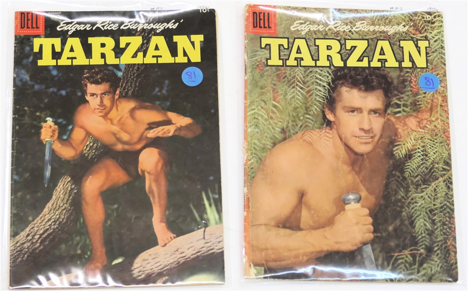  2 Dell Comics  - Edgar Rice Burroughs Tarzan 10 Cent Comic Books  - 1956 #82 and #83