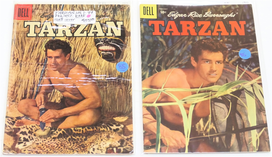  2 Dell Comics  - Edgar Rice Burroughs Tarzan 10 Cent Comic Books  - 1957 #88 and #89