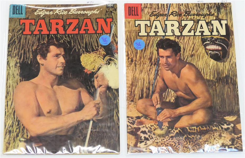  2 Dell Comics  - Edgar Rice Burroughs Tarzan 10 Cent Comic Books  -  1957 #89 and #90