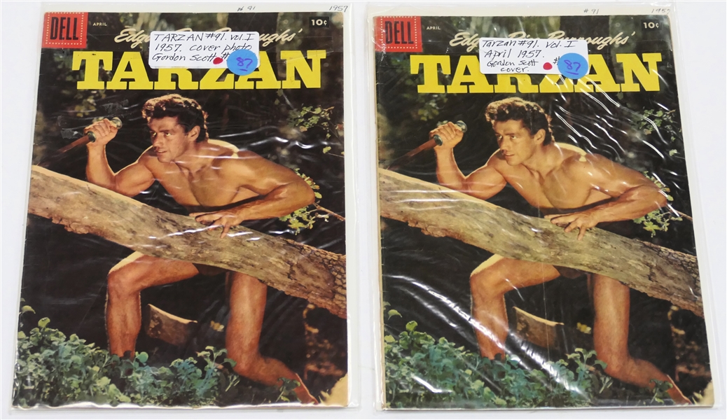  2 Dell Comics  - Edgar Rice Burroughs Tarzan 10 Cent Comic Books  - 1957 #91