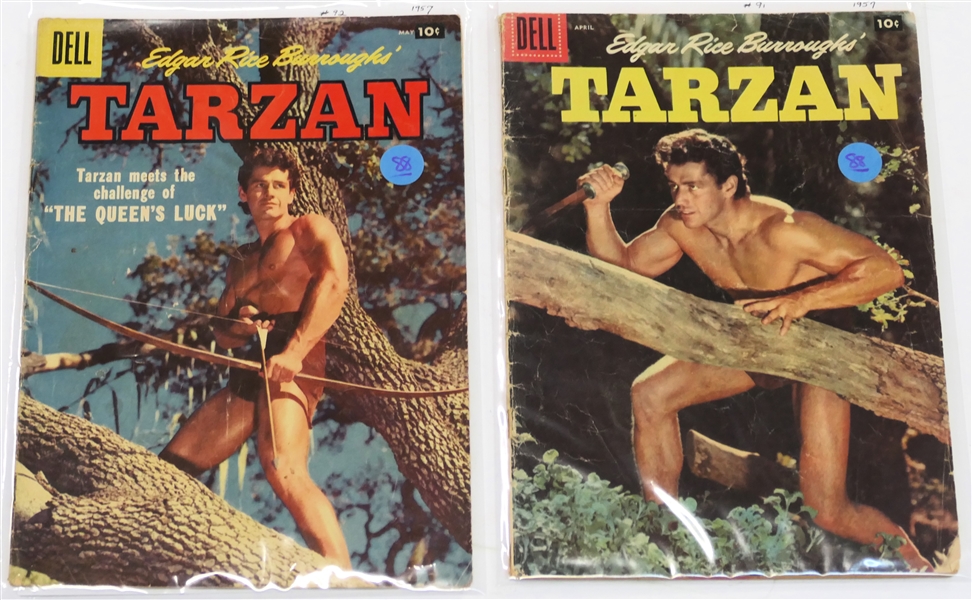  2 Dell Comics  - Edgar Rice Burroughs Tarzan 10 Cent Comic Books  - 1957 #91 and #92