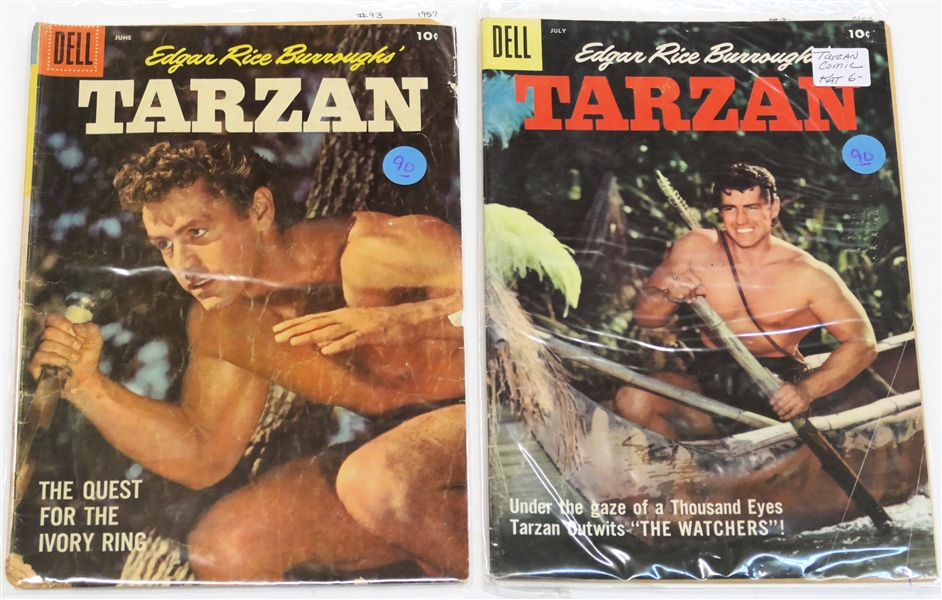  2 Dell Comics  - Edgar Rice Burroughs Tarzan 10 Cent Comic Books  - 1957 #93 and #94