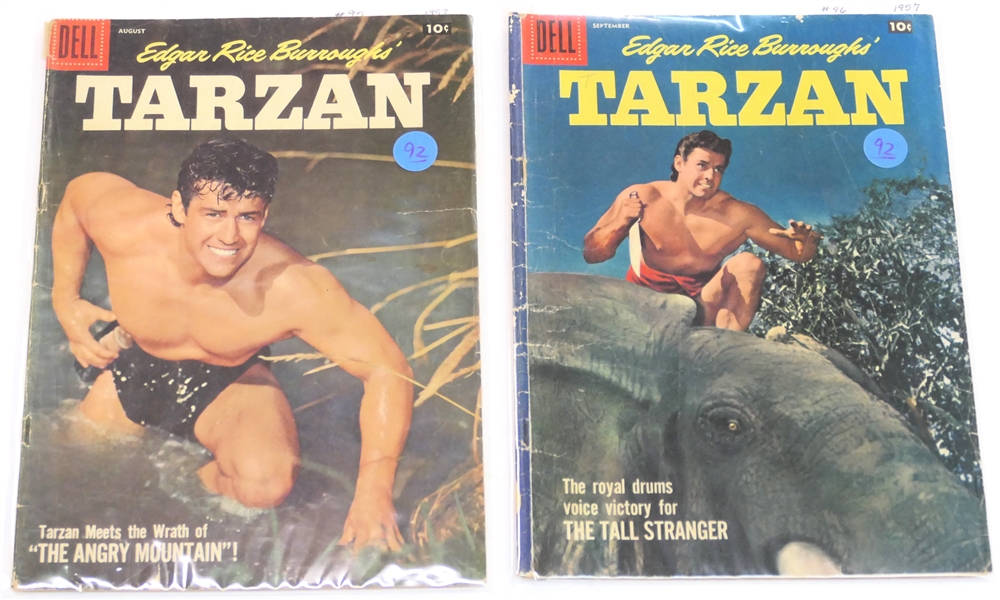  2 Dell Comics  - Edgar Rice Burroughs Tarzan 10 Cent Comic Books  - 1957 #95 and #96