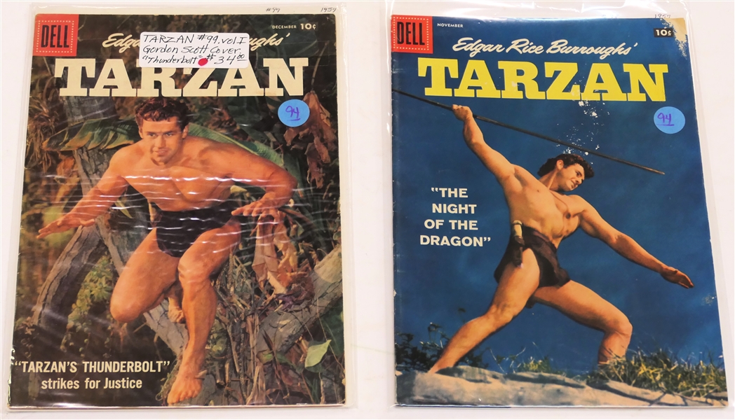  2 Dell Comics  - Edgar Rice Burroughs Tarzan 10 Cent Comic Books  - 1957 #98 and #99