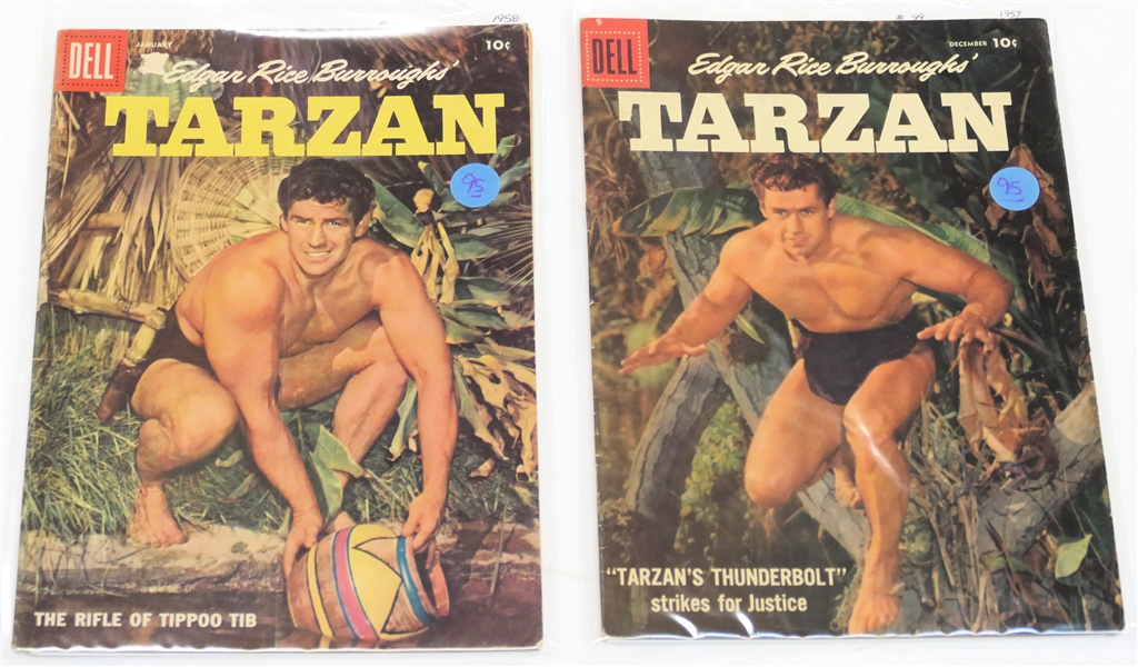  2 Dell Comics  - Edgar Rice Burroughs Tarzan 10 Cent Comic Books  - 1957 #99 and 1958 #100