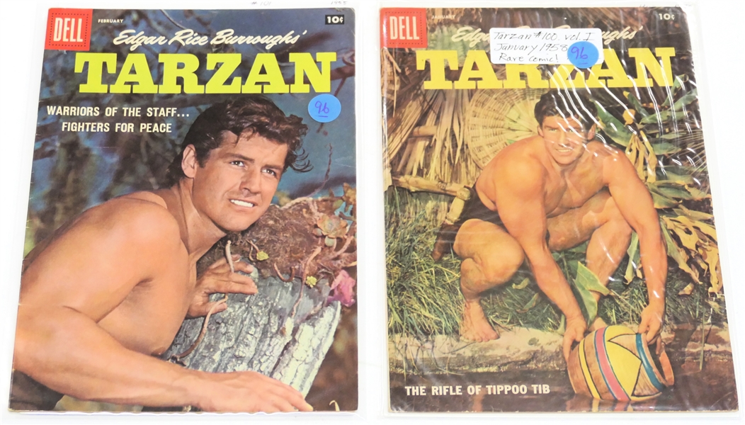  2 Dell Comics  - Edgar Rice Burroughs Tarzan 10 Cent Comic Books  - 1958 #100 and #101