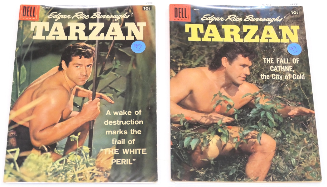  2 Dell Comics  - Edgar Rice Burroughs Tarzan 10 Cent Comic Books  - 1958 #102 and #103