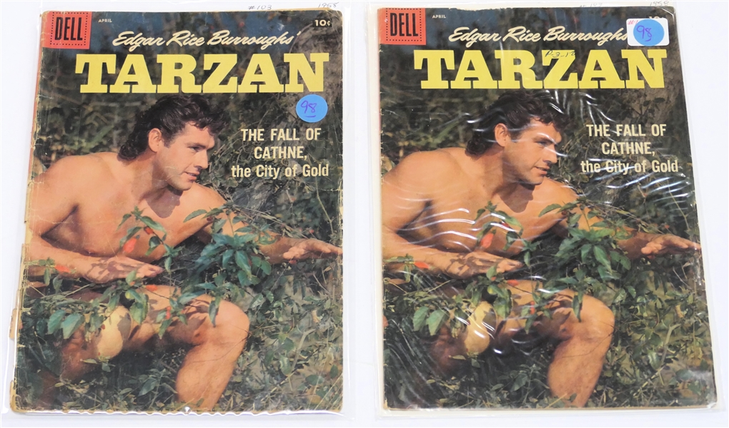  2 Dell Comics  - Edgar Rice Burroughs Tarzan 10 Cent Comic Books  - 1958 #103