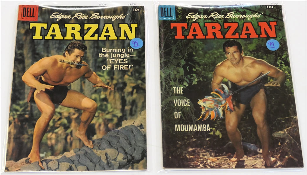  2 Dell Comics  - Edgar Rice Burroughs Tarzan 10 Cent Comic Books  - 1958 #104 and #105