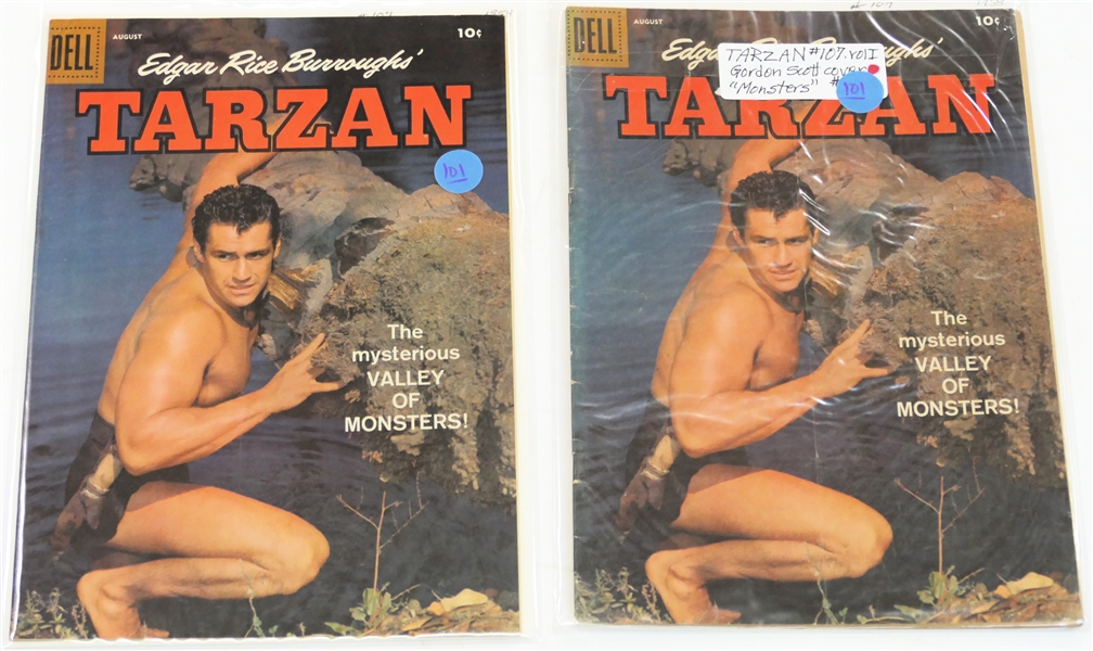  2 Dell Comics  - Edgar Rice Burroughs Tarzan 10 Cent Comic Books  - 1958 #107