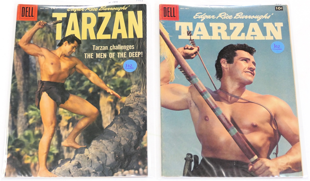  2 Dell Comics  - Edgar Rice Burroughs Tarzan 10 Cent Comic Books  - 1958 #108 and #109