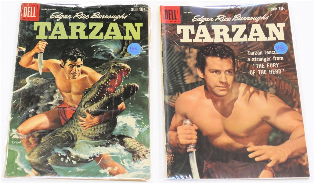  2 Dell Comics  - Edgar Rice Burroughs Tarzan- Still 10 Cent Comic Books  - 1959 #110 and #111