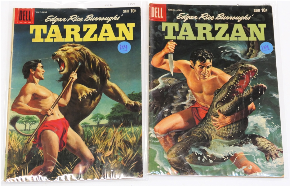  2 Dell Comics  - Edgar Rice Burroughs Tarzan- Still 10 Cent Comic Books  - 1959 #111 and #112