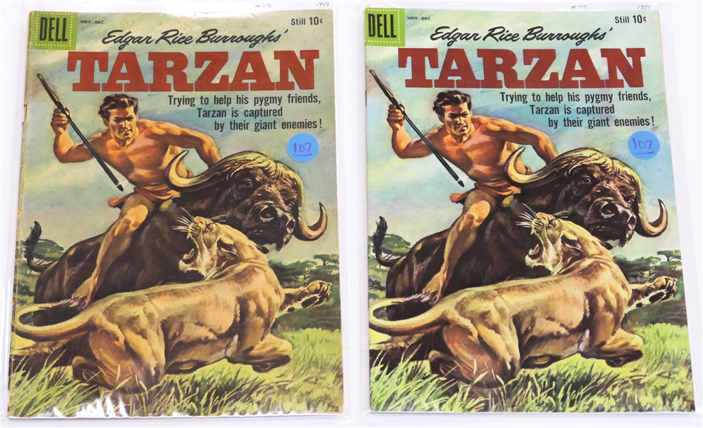  2 Dell Comics  - Edgar Rice Burroughs Tarzan- Still 10 Cent Comic Books  - 1959 #115