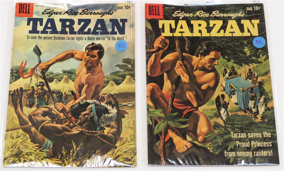  2 Dell Comics  - Edgar Rice Burroughs Tarzan- Still 10 Cent Comic Books  - 1960 #119 and #120