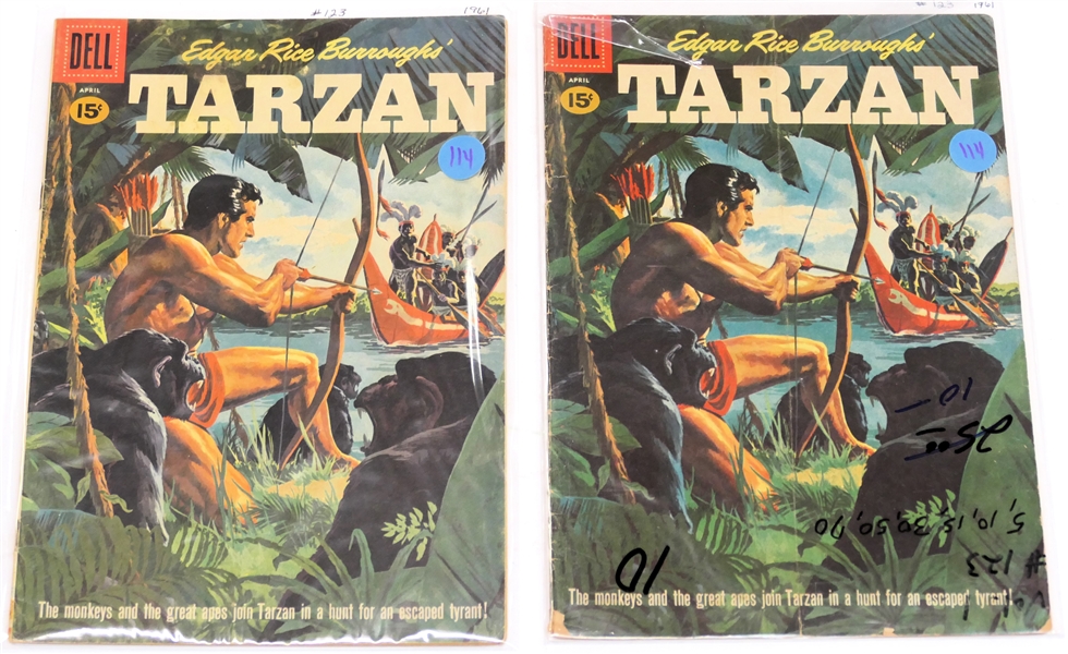  2 Dell Comics  - Edgar Rice Burroughs Tarzan - 15 Cent Comic Books  - 1961 #123