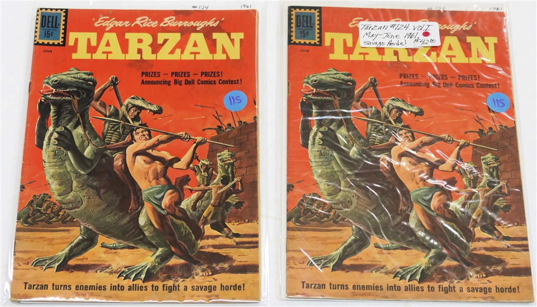  2 Dell Comics  - Edgar Rice Burroughs Tarzan - 15 Cent Comic Books - 1961 #124