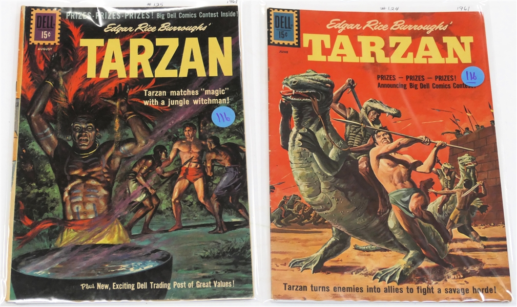  2 Dell Comics  - Edgar Rice Burroughs Tarzan - 15 Cent Comic Books - 1961 #124 and #125