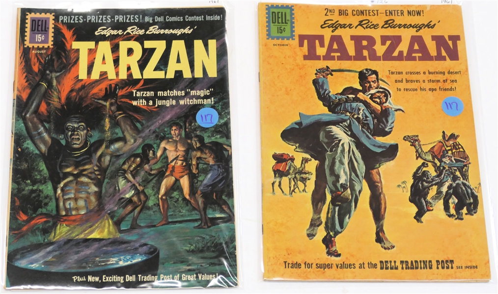  2 Dell Comics  - Edgar Rice Burroughs Tarzan - 15 Cent Comic Books - 1961 #125 and #126