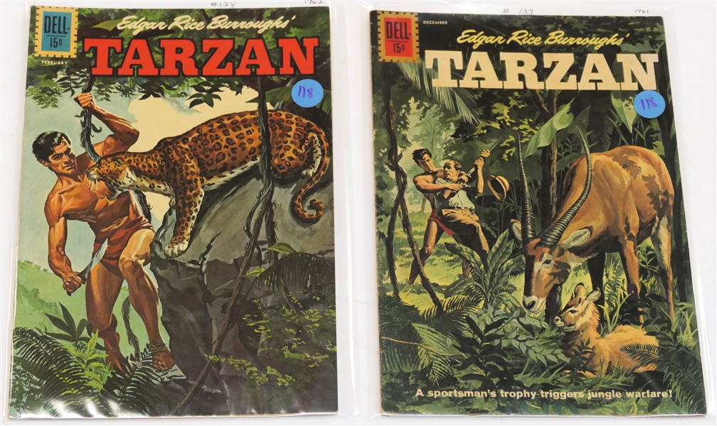  2 Dell Comics  - Edgar Rice Burroughs Tarzan - 15 Cent Comic Books1961 #127 and #128