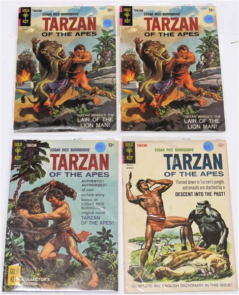 4 Gold Key - Edgar Rice Burroughs "Tarzan of the Apes" - 12 Cent Comic Books - 1965 #153, #153, #154, and #155