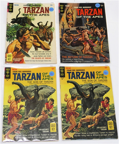 4 Gold Key - Edgar Rice Burroughs "Tarzan of the Apes" - 12 Cent Comic Books -1966 #156,#157, #158, and #158