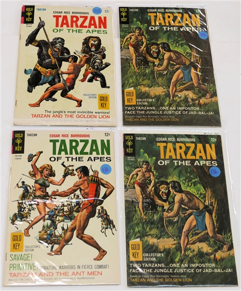 4 Gold Key - Edgar Rice Burroughs "Tarzan of the Apes" - 12 Cent Comic Books -1967 #172, #173, #173, and 1968 #174