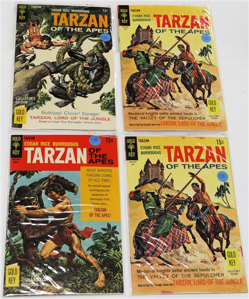 4 Gold Key - Edgar Rice Burroughs "Tarzan of the Apes" - 12 and 15 Cent Comic Books - 1968 #176, 1968 #177 - July 12 cent and 15 cent versions, and #178 - August 15 Cent