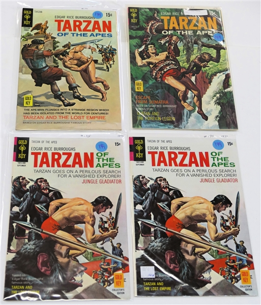 4 Gold Key - Edgar Rice Burroughs "Tarzan of the Apes" - 15 Cent Comic Books -1970 #193, #194, #195, and #195