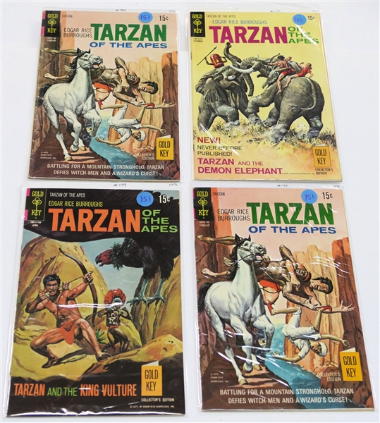 4 Gold Key - Edgar Rice Burroughs "Tarzan of the Apes" - 15 Cent Comic Books - 1970 #197, #198, #198, and #199