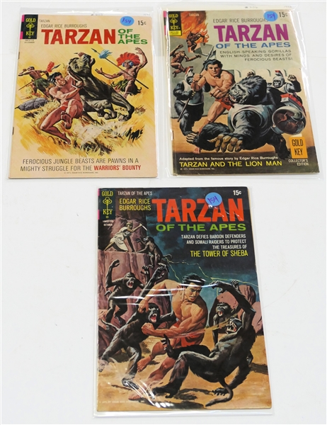 3 Gold Key - Edgar Rice Burroughs "Tarzan of the Apes" - 15 Cent Comic Books -1971 #204, #205, and #206