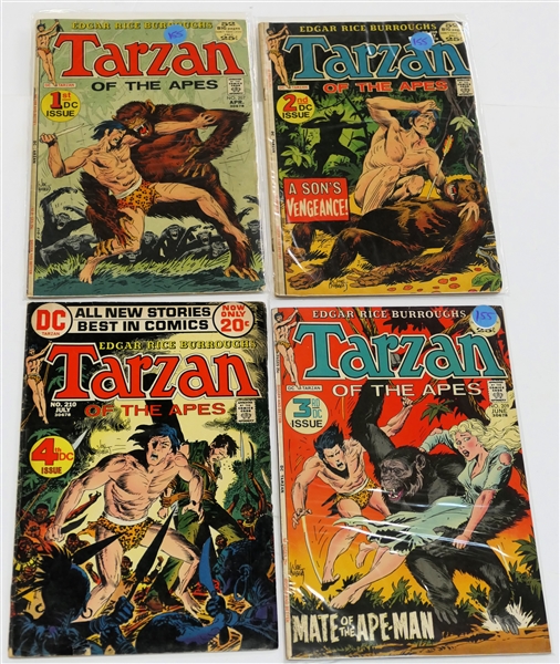 4 DC Comics "Edgar Rice Burroughs "Tarzan of the Apes" - 25 Cent Comic Books - 1st DC Issue #207, 2nd DC Issue #208, 3rd DC Issue #209, 4th DC Issue #210 - Now Only 20 Cents