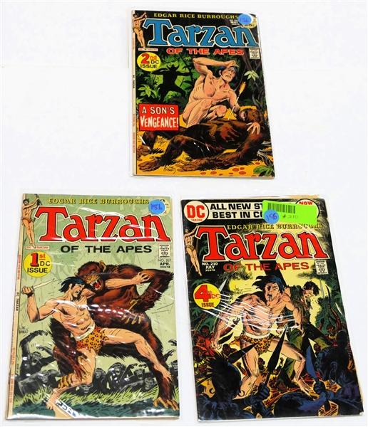 3 DC Comics "Edgar Rice Burroughs "Tarzan of the Apes" - 25 Cent Comic Books - 1st DC Issue #207, 2nd DC Issue #208, and 4th DC Issue #210 - Now Only 20 Cents