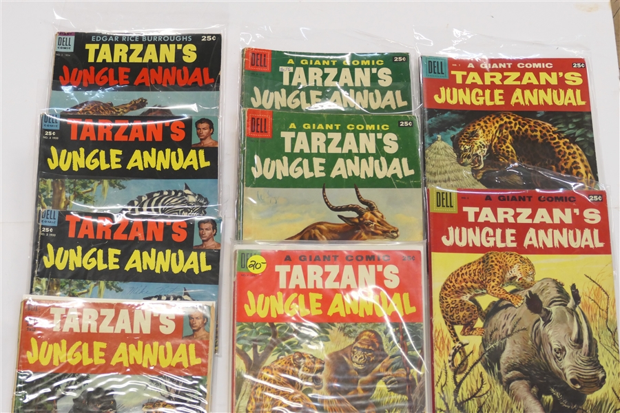 9 - Dell - "Tarzans Jungle Annual" 1925 - 1958 - No. 1, No. 2,No.2, No. 3, No.4, No. 5, No. 5, No.6, and No. 7 