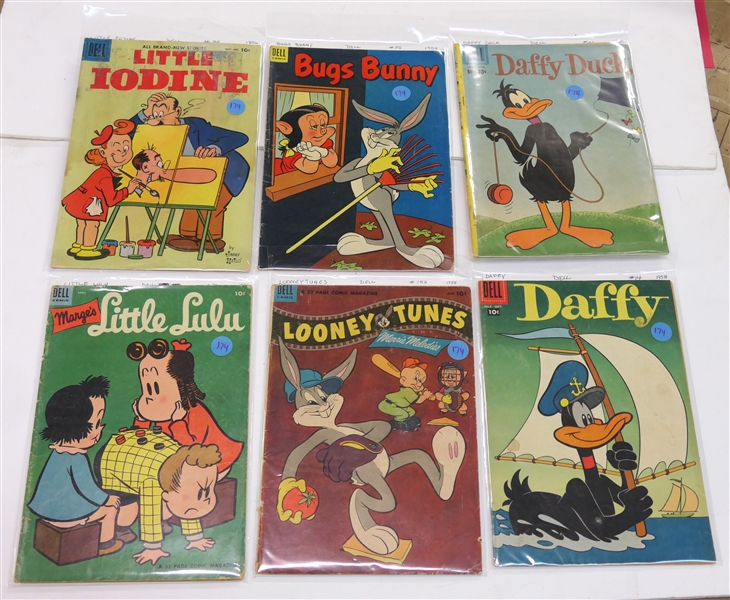 6 - Dell 10 Cent Comic Books - 1954 - Looney Tunes, Bugs Bunny, Little Lulu, and Little Iodine, 1958 - Daffy, and 1960 Daffy Duck