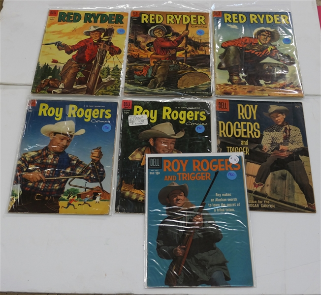 7 - 1950s 10 Cent Dell Comics - "Red Ryder"  #125, #133, #127 and  "Roy Rogers and Trigger" 