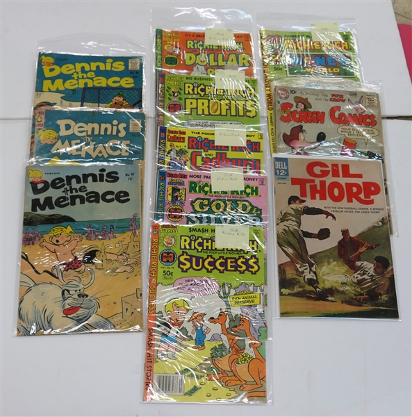 11 Comics including Dell 12 Cent Baseball "Gil Thorp" DC Comics 10 Cent, "Richie Rich" and  "Dennis the Menace, 