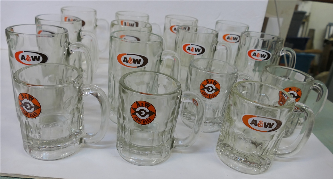 15  A & W Rood Beer Mugs -  5 Small and 10 Large 