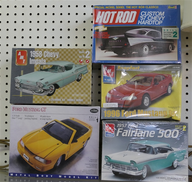 5 Unopened Model Cars - "1957 Ford Fairlane 500" "Ford Mustang GT" "1958 Chevy Impala" "1957 Chevy Hard Top" 