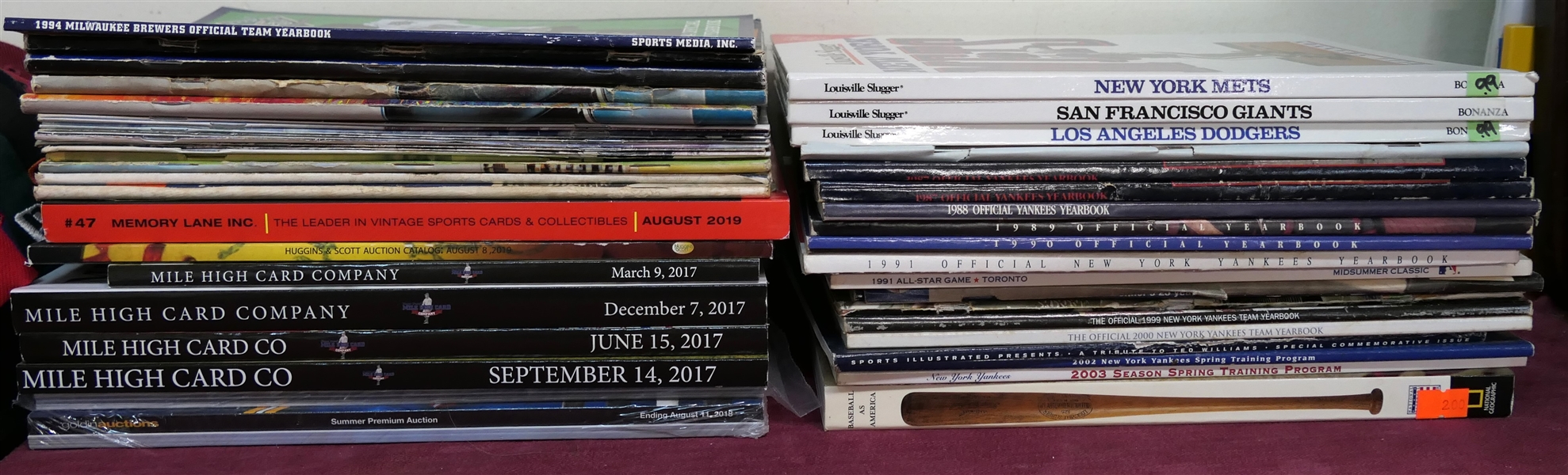 Mile High Card Company Auction Catalogues, Official New York Yankees Yearbooks, and Other Baseball Books 