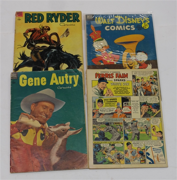 Collection of 1953 Comic Books with Ferris Fain Wheaties Ads - Gene Autry #77, Red Ryder #120, and Walt Disney 