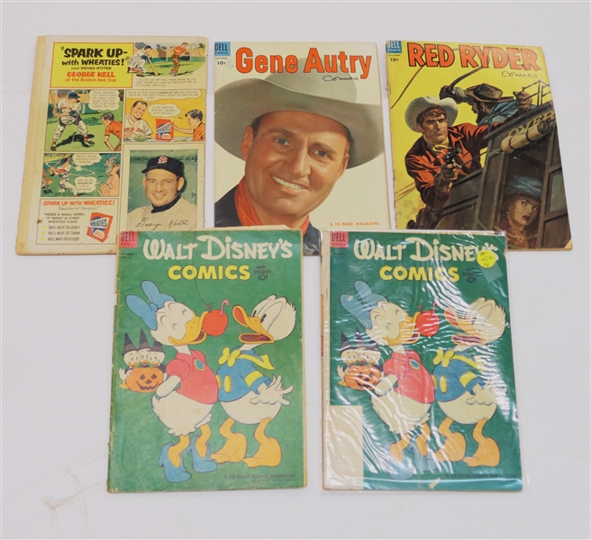 Collection of 1953 Comic Books with George Kell Wheaties Ad - Walt Disney #2, Gene Autry #81, Red Ryder #124