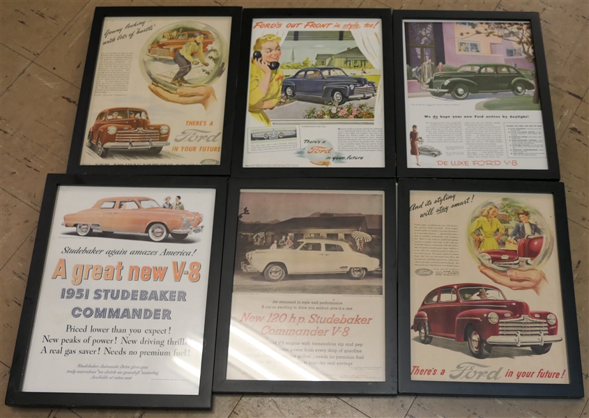 6 Framed Ford and Studebaker Advertisements 