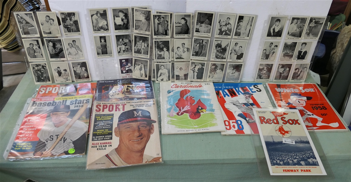 Mixed Sports Lot Including - 1958 Yankees Program, 1966 Red Sox Official Program, 1958 Whit Sox Program, Leave It To Beaver Cards, Baseball Stars Magazines, Cardinals Program, Others