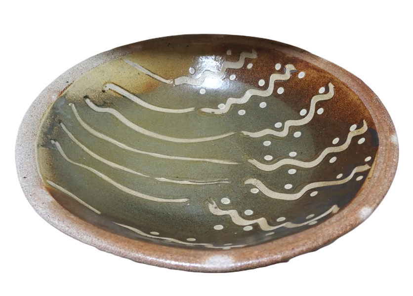 Outstanding Large Mark Hewitt, North Carolina Art Pottery Bowl -Hand Decorated with Wavy Lines and Dots -  Measures 4 3/4" Tall 21" Across