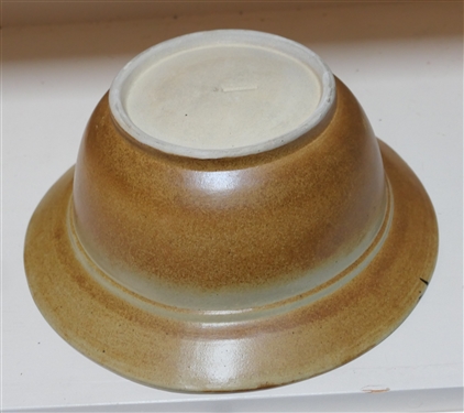 Handmade Studio Art Pottery Bowl with Lizard - Stamped Stoneware  - Bowl Measures 5 1/4 Tall 13 Across